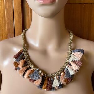 Bohemian Tassel Multi Color Fringe Gold Tone Rope Chain Statement Necklace!